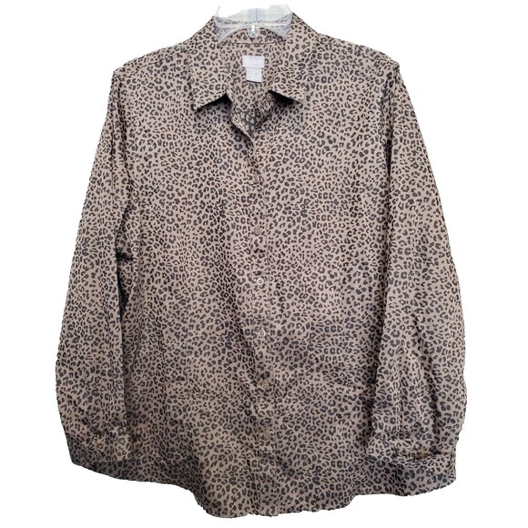 Chico's No-Iron Coolmax All Seasons Cheetah-Print Classic Button-Up Shirt 3 (XL) - Picture 1 of 6